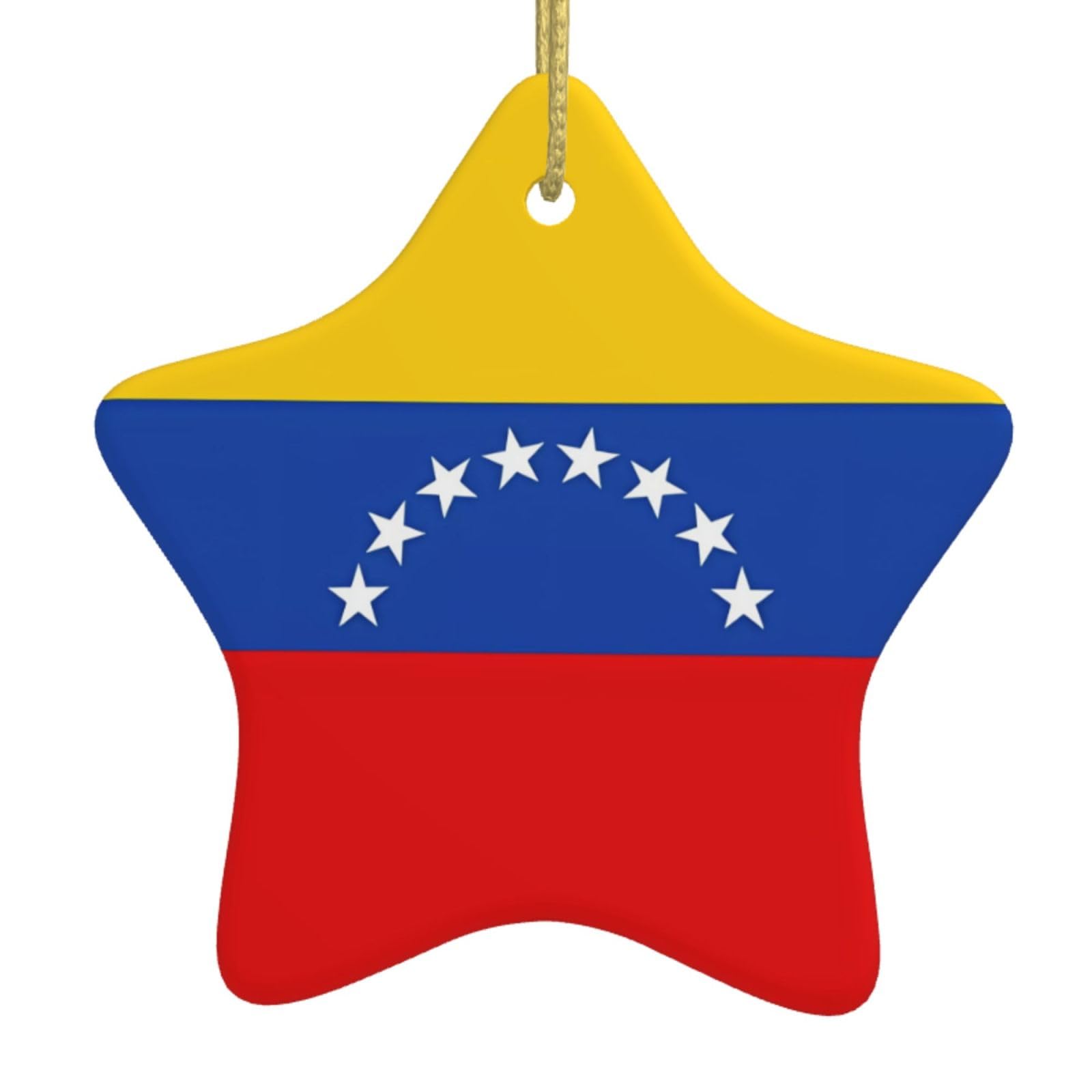 Flag of Venezuela Christmas Ceramic Star Pendant with Punched Holes and Gold Wire Rope, Christmas Tree Home Decoration