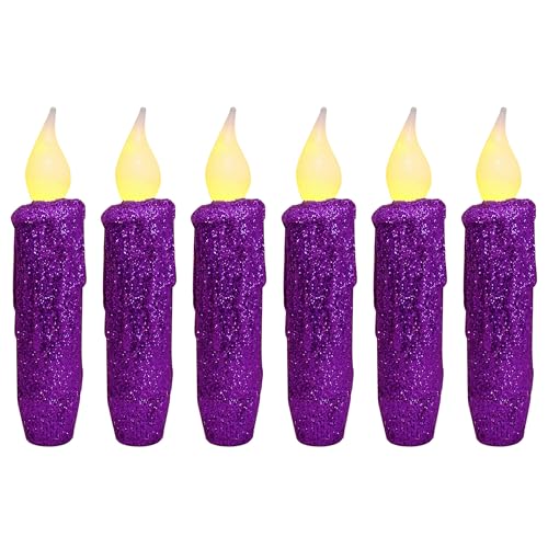 Bougies LED pourpre 12 cm de CVHOMEDECO avec minuterie intégrée | Lot de 6