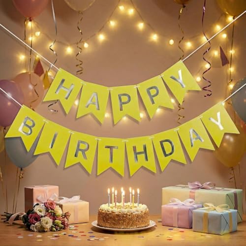Image of Happy Birthday Banner Birthday Party Supplies (Yellow)