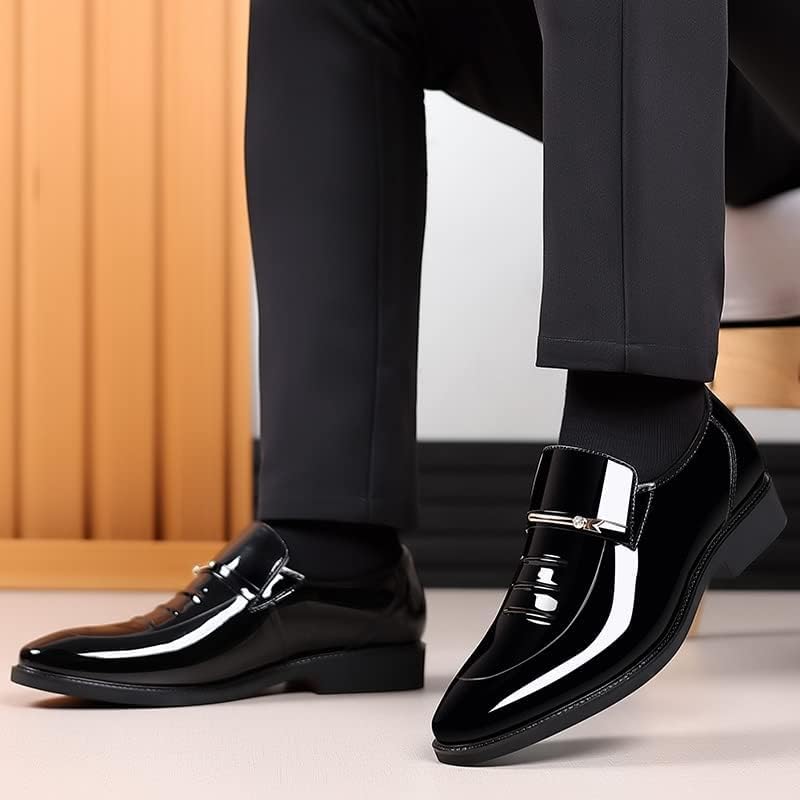 BULMEGIRY Mens Oxford Dress Shoes Faux Patent Leather Wedding Shoes Classic Lace-up Formal Tuxedo Derby Shoes Black - Image 2