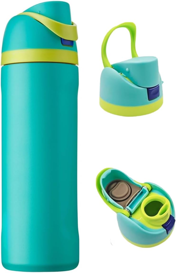 CLOUDFOUR Insulated Water Bottle, 304 Stainless Steel Leak-proof Double Wall Sports Bottle, BPA Free Dual Drinking Option, 24oz 710ml Vacuum Flask for Home, Office, School, Gym, Car (Cyan)