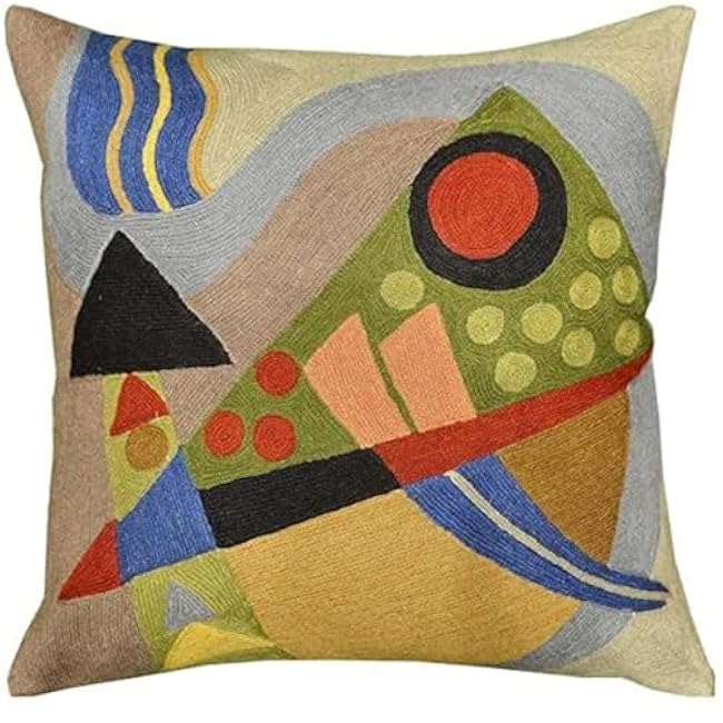 Kandinsky Modern Throw Pillow Cover - Cosmic III | Abstract Pillow | Modern Couch Pillow | Contemporary Pillows | Outdoor Pillow | Mid Century Chair Cushions | Handmade Wool Size 18x18