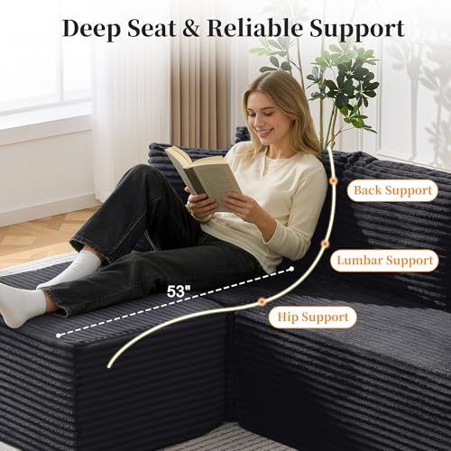 Korser Cloud Modular Sectional Sofa with L-Shaped, Boneless Couches for Living Room, Fluffy Comfy Corduroy Deep Seat with Ottoman, Bedroom, Apartment, No Assembly Required - Image 4