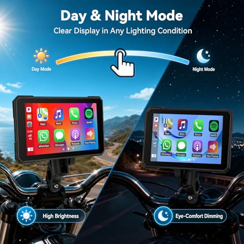 Image of SIXTOP 5 Inch Motorcycle CarPlay GPS Navigation System with Wireless Apple CarPlay Android Auto Waterproof Touch Screen Portable Car Play Moto, Support Bluetooth, Siri /Google Assistant Voice Control