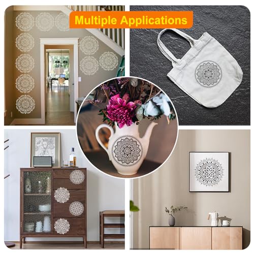 MWOOT STENCIL SET 8pcs, Large Mandala Templates for Painting Reusable Floral Designs, Wall Tile Furniture Home Decoration - Image 2