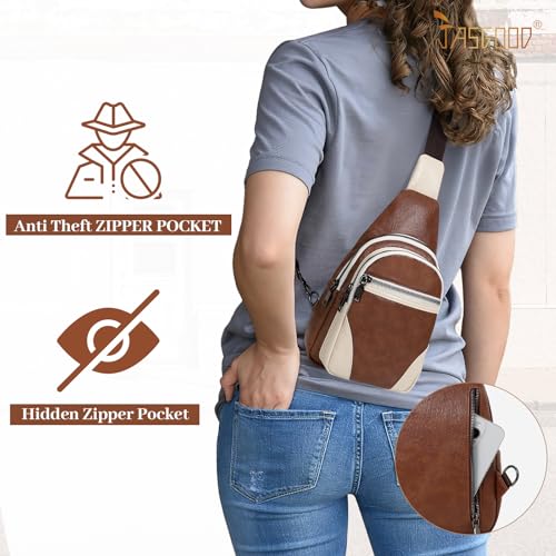 Image of JASGOOD Anti Theft Small Sling Bag for Women Leather Fanny Packs Crossbody Bags Trendy Anti-Theft Sling Purse for Travel