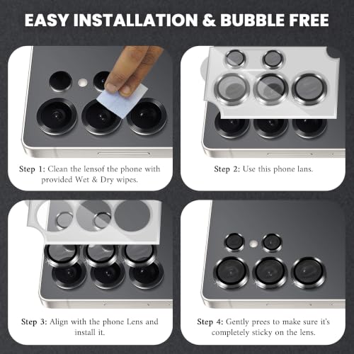Image of ArmourPro Camera Lens Protector for Samsung Galaxy S25 Ultra with Auto Alignment Installation Frame, AR+AF Coated Tempered Glass Camera Rings, Anti-Scratch, Case Friendly | Black