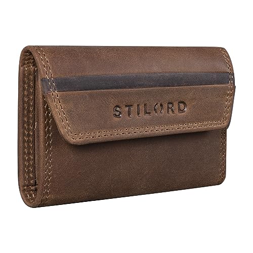 STILORD 'Bowie' Mini portachiavi in Pelle Custodia per chiavi e portafogli piccola custodia Key Organizer Slim Wallet per carte CE e portafoglio chiave, Colore:marrone medio