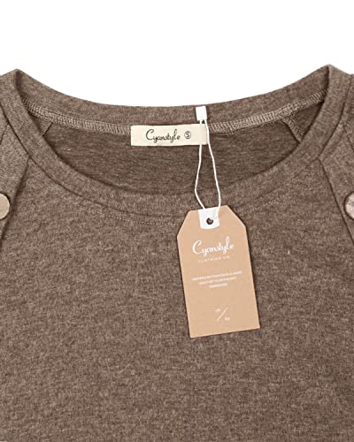 Women's Long Sleeve Scoop Neck Button Side Tunic Shirt With Pocket Coffee Small #TOP2