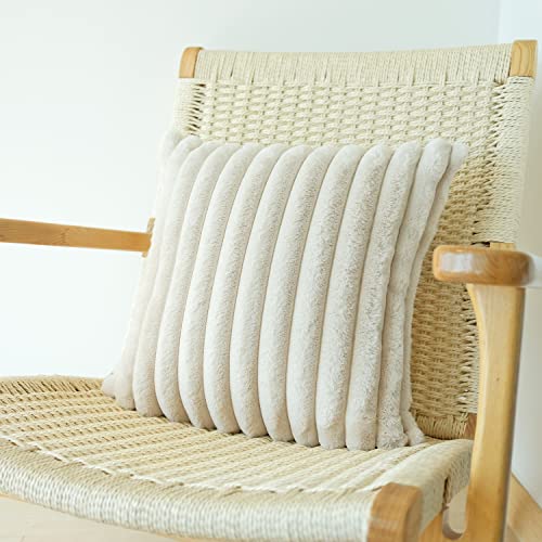 Jojusis Pack Of 2 Faux Fur Plush Decorative Throw Pillow Covers Couch Cushion Case Soft Fluffy Pillowcases (Beige, 18 X 18-Inch) #TOP5