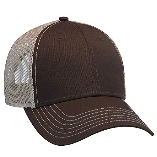 OTTO 6 Panel Low Profile Contrast Vertical Mesh Back Cap, Dk.brn/Dk.brn/Kha, One size