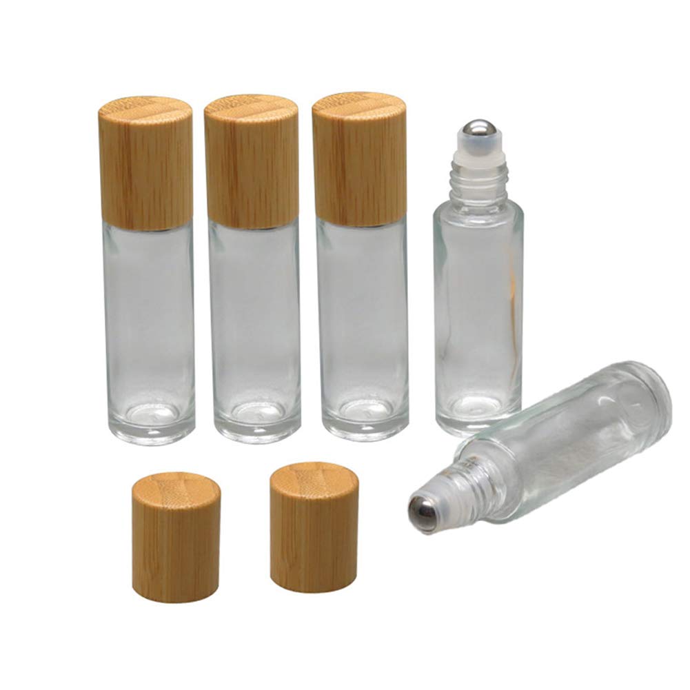 6 Stück Bambus Rollerball Flaschen 5 Ml – ätherische Öle, Aromatherapie, Parfüm, Mit Edelstahl-Roller & Bambusschale