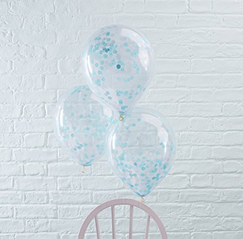 Ginger Ray Blue Confetti Filled Clear Party Balloons X 5 Party Decorations- Pick And Mix