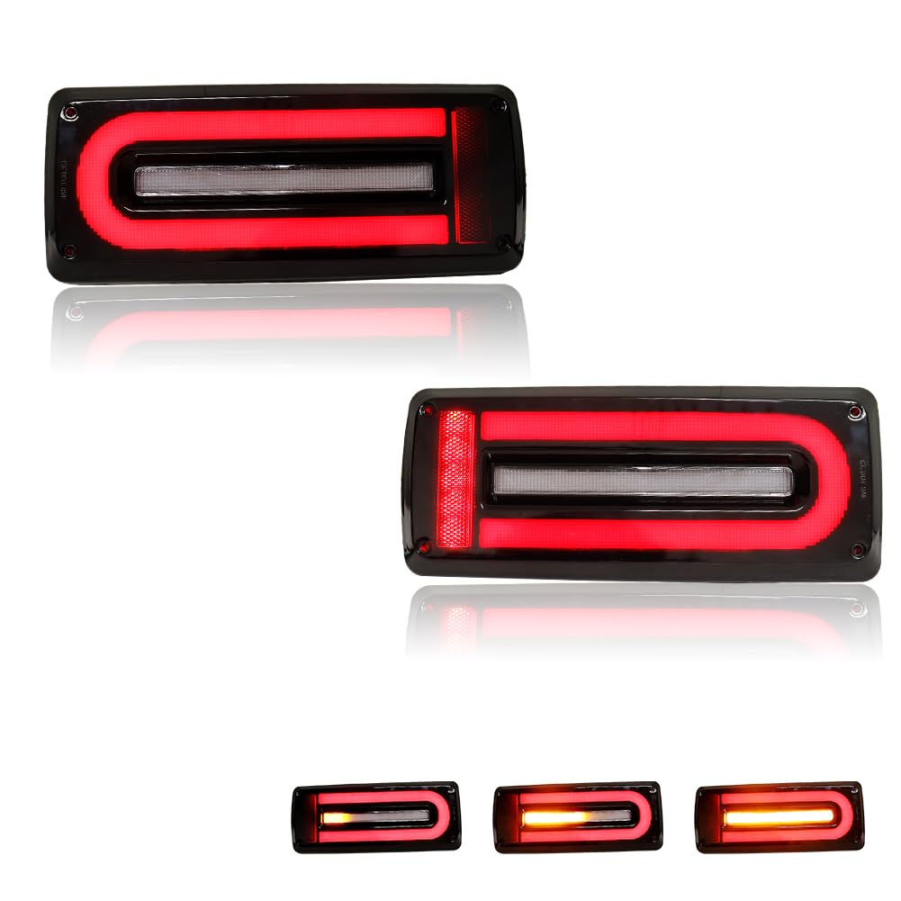 Sponsored Ad - ADIIL Smoked Lens Dynamic LED W/Sequential Turn Signal Lamps Brake Light Rear Tail Running Light For Mercedes Benz W463 G-Class 99-18 AMG, Replace OEM Rear Taillamp Lights (Smoked Lens Red LED)