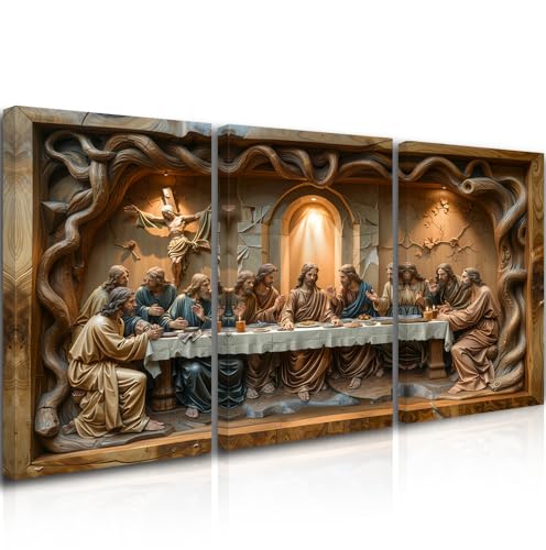 GUBIYU Christian Last Supper Wall Decor Art Set of 3 Jesus Wall Art Framed Christ Jesus Canvas Bible Renaissance Painting Religious Poster The Last Super Pictures for Dining Room Living Room 16