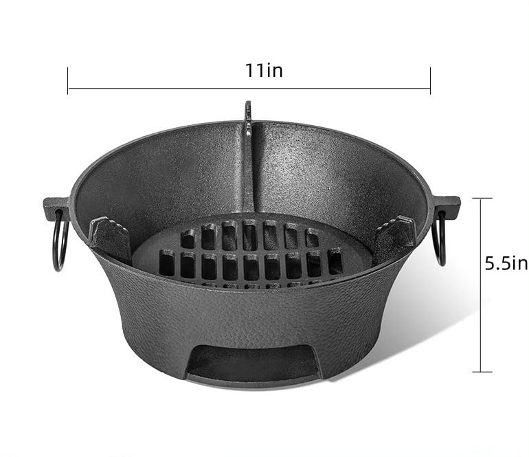 Parrilla de carbón de hierro fundido, parrilla portátil de hierro fundido, pequeña parrilla de carbón portátil para campamento de mesa al aire libre, superficie de parrilla de barbacoa de 11 8