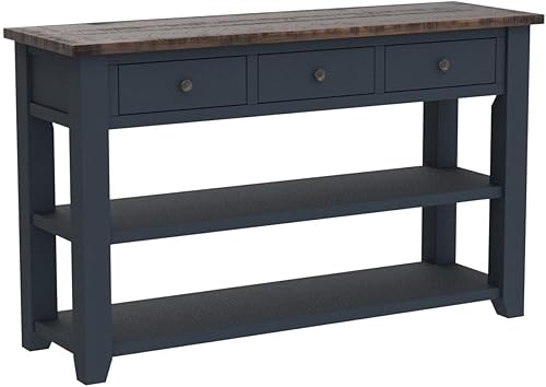 Miniatura 5 de Mesa consola de madera maciza con cajones de almacenamiento y estante inferior, mesa de entrada para almacenamiento, entrada, pasillo, vestíbulo,