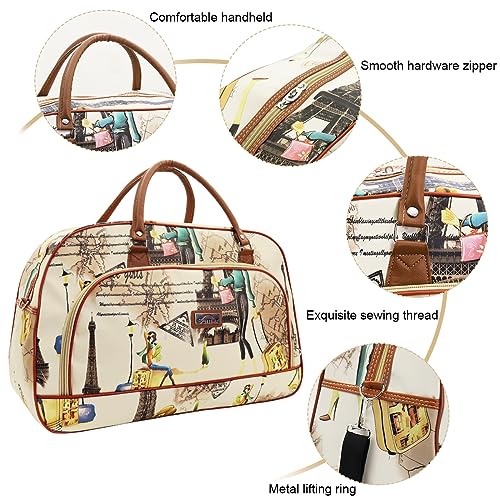 Image of PALAY Nylon Duffle Bags Travel Bags For Women Pu Waterproof Large Travel Duffel Bag Carry On Shoulder Bag With Shoulder Strap For Trip, 52 cm, Beige
