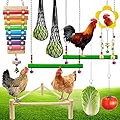 9 Pack Chicken Toys for Coop Accessories, Chicken Enrichment Toys with 2 Swing, 1 Wood Stand, 1 Xylophone, 1 Mirror, 2 Vegetable Net Bag, 2 Vegetable Fruits Hanging Fork
