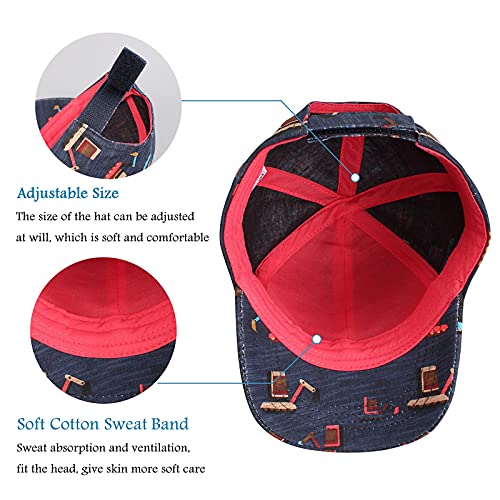 Summer Baby Boy Baseball Hat Cartoon Car Infant Visor Caps Cotton Toddler Boys Sun Hats (Navy Excavator, 48Cm) #TOP3