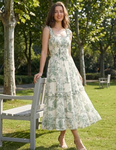 Scarlet Darkness Midi Dresses for Women Vacation Beach Tiered Boho Sundress for Summer Green XL — view 6