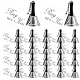 Lounsweer 24 Set Wedding Bells Bulk Ring for a Kiss Bells with Tags Mini Kissing Bells for Wedding Reception Decorations Goody Bags Party Supplies(Silver Color)