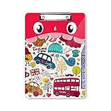 Classification: Clipboard bus tour uk angleterre big ben drapeau historique marque illustration schéma Dossier à tête plate bloc-notes d\'apprentissage A4