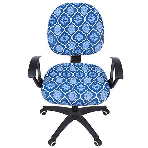 smiry Stretch Print Computer Office Chair Cover, Removable Washable Universal Desk Rotating Chair Slipcover, Blue Vintage