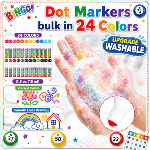 Crtiin 96 Pack Mixed Colors Set of Washable Dot Markers 0.5 oz Bingo Daubers Bulk Washable Art Markers in 24 Colors Paint Craft Kit for Art and Crafts Painting Coloring Bingo Supplies - Image 3