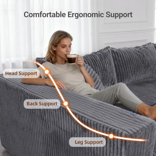 Image of Claiks 128 inch Modular U Shaped Couch, Sectional Deep Seat Sofa with Pet Stair, Dark Grey