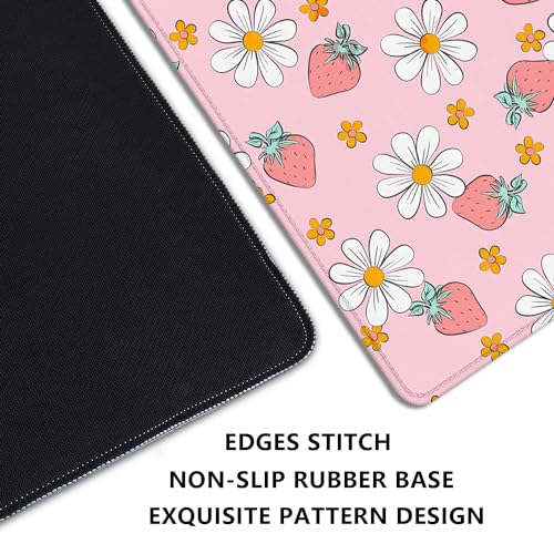 Image of Strawberry Mouse Pad Desk Mat,Pink Large Large Gaming Mouse Mat with Stitched Edges,Non-Slip Waterproof Rubber Base Mouse Mat for Office Computer Keyboard Laptop Home(27.5X11.8 in)