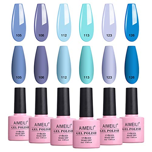 Aimeili Soak Off Blue Gel Nail Polish Christmas Nail Color Set Of 6Pcs X 10Ml - Kit Set 32 #TOP12