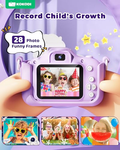 KOKODI Kids Camera Toy Digital Camera for Kids, Birthday Gifts for Girls Age 3-12, 1080P HD Video Camera for Toddler, Unicorn Children Toys for 3 4 5 6 7 8 9 Year Old Girls with 32GB SD Card (Purple) — view 3