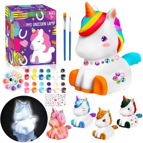 FUNZBO Paint Your Own Unicorn Lamp Kit - Arts and Crafts Supplies Painting Kits for Kids Teens, DIY Night Light Unicorn Toy for Toddlers Girl Boy Age 3 4 5 6 7 8 9 10 11 12 13 Christmas Birthday Gifts