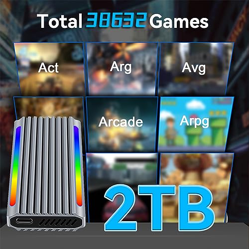 Emulator Console 2T Game SSD, Retro Game Console Built-in 38633 Video Games, Dual Game System, 80+ Emulators & 82 AAA PC Games Plug and Play for PC/Handheld with Win 8.1/10/11, USB A/C Cable, 10Gb/s