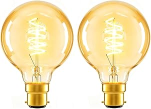 B22 Vintage Bayonet Edison Light Bulbs 40W Warm White 2600K, G80 Amber Globe Decorative Bulb 230V Bayonet Cap Fitting Filament Light Bulb, 2-Pack.