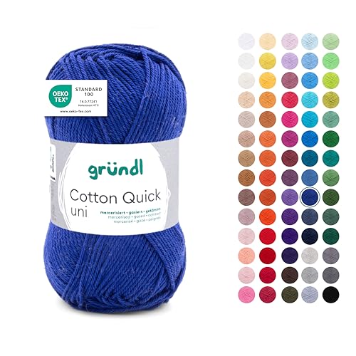 Gründl Wolle Cotton Quick uni - dünne Wolle zum Häkeln - Strickgarn - Häkelgarn - Glänzend und hautfreundlich - 100% Baumwolle - 1 Knäuel 50 g / 125 m - Nadelstärke 3-4 - Marineblau