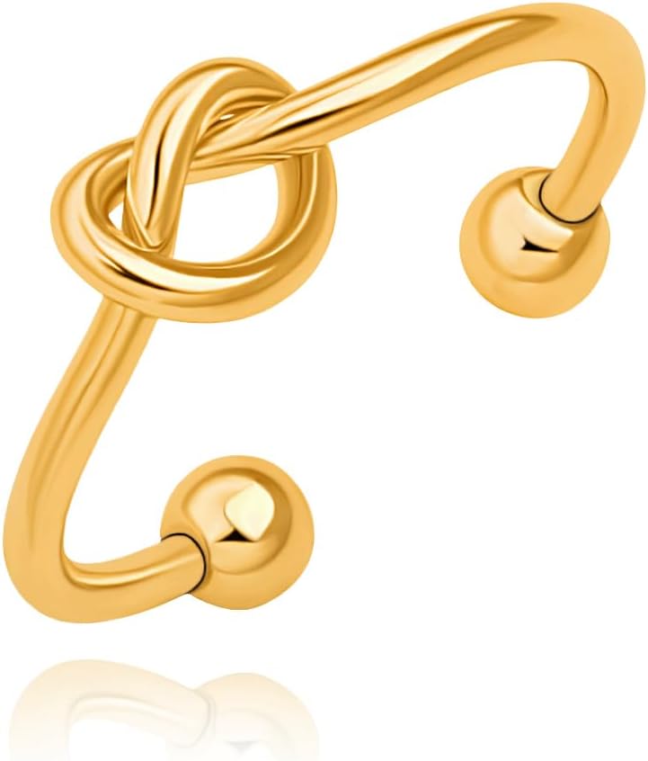 POTESSA 18K Gold Plated Open Rings for Women Wide Band Link Chain Ring Simple Stacking Finger Jewelry Size #4 - #9