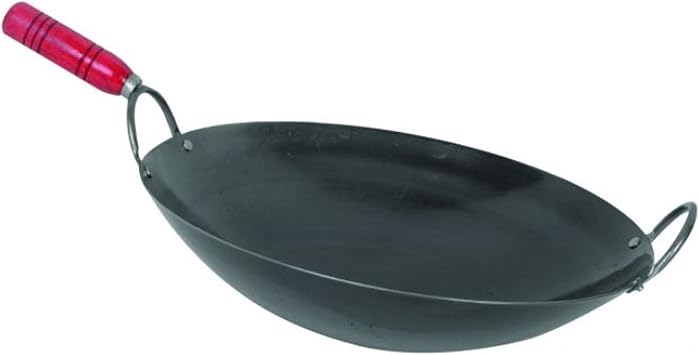 TrueCraftware- 16 Iron Wok Pan with Wooden Handle Woks and Stir Fry Pans for Chinese Japanese and Cantonese Cuisine Stir Fry Pans Traditional Woks Grilling Frying Steaming Made in Taiwan