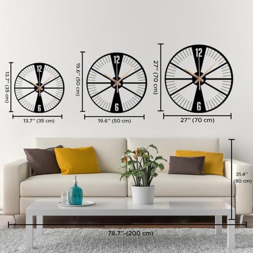 Image of Wall Clock Stylish Metal Analog Wall Clock for Living Room, Bedroom, Office, Kitchen, Home and Hall | Antique Fancy Big Size Modern Wall Watch (Black(DA-215), 40 CM)