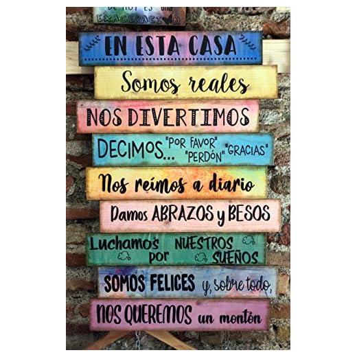 AIRES NUEVOS Cuadro de madera de listones hecho a mano, para decorar el hogar y regalar. Original. En esta casa somos reales. Personalizados. Diseños propios.