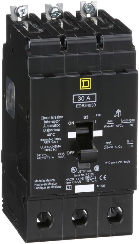 EDB34030 Miniature Circuit Breaker 480Y/277-Volt 30-Amp Electrical Box, Black