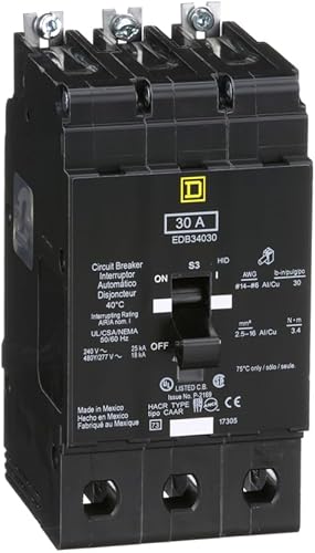 SCHNEIDER ELECTRIC EDB34030 Disyuntor miniatura 480Y277-Volt 30-Amp Caja eléctrica, negro disponible en Yaxa Peru