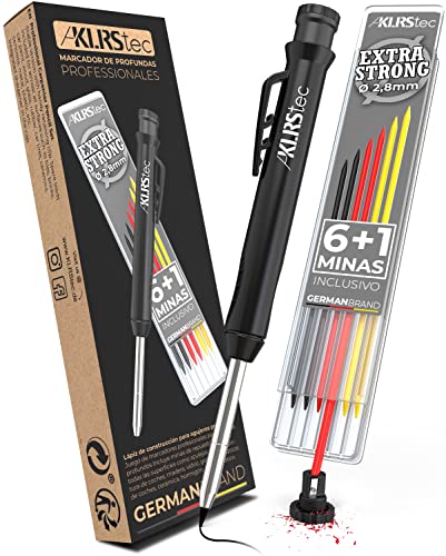 KLRStec Lapiz Carpintero profesional - Lapicera para lapiz obra - El juego de lápiz de carpintero contiene minas de repuesto para diferentes superficies y afilador integrado Cover