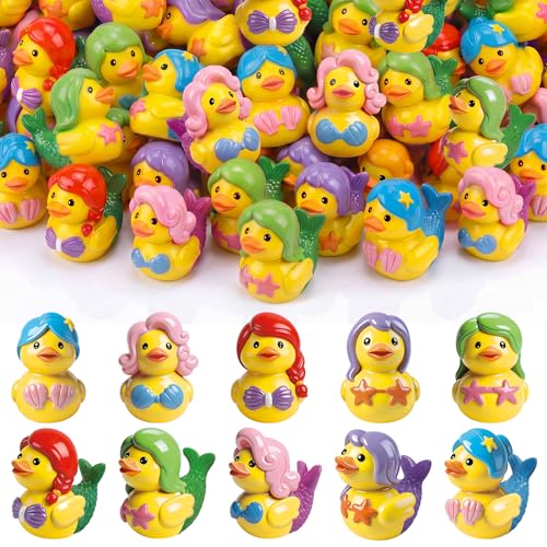 Novabright 100 Pcs Mini Resin Mermaid Ducks Tiny Resin Small Ducks Mini Animal Figurines for DIY Cake Craft Garden Landscape Ornament Potted Decoration Birthday Party Supplies