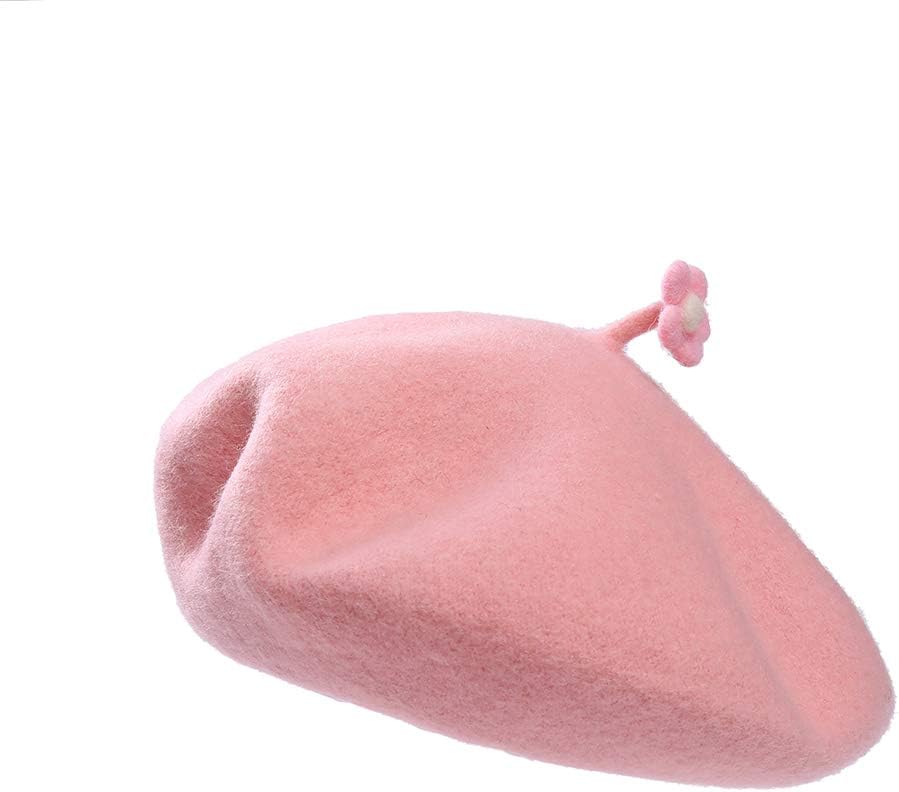 Solid Color Beret Wool French Beanie Women Teens Cap Individual Handmade Flower Hat