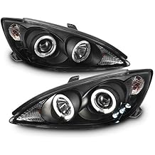AKKON - For Toyota Camry Black Bezel Dual LED Ring Projector Replacement Headlights Front Lamps Left/Right Pair