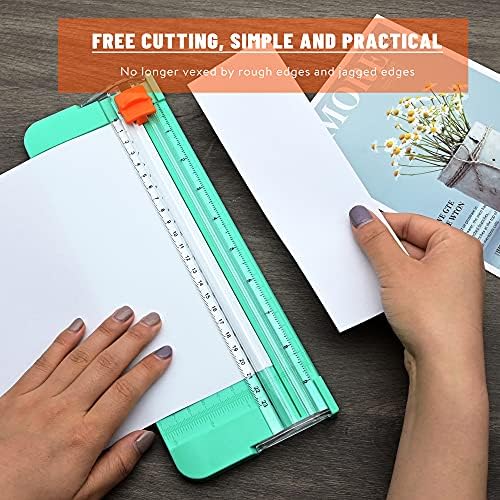 Paper Cutter A5, Paper Trimmer Portable Scrapbooking Tool with Automatic Security Safeguard and Side Ruler for Craft Paper, Coupon, Label and Card Stock (Green)