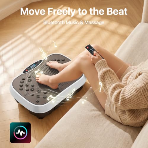 Image of Vibration Plate Exercise Machine for Lymphatic Drainage, 10 Preset Modes & 200-Level Vibrating Platform for Whole Body Fitness, Bluetooth Audio, Home Gym Shake Plate with Resistance Bands