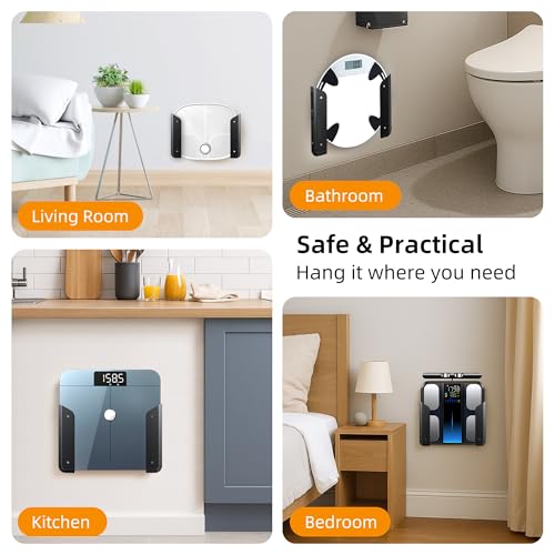 ELETIUO Wall-Mounted Scale Holder with Adhesive &Screws -Fits Most Digital Scales (Up to 1.2"/30mm Thick),Anti-Slip Silicone Pads,Space-Saving Bathroom/Bedroom Organizer-Easy to Install, Black - image 6